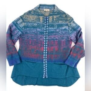 IVKO Knit Jacket Zipper‎ Cardigan Pure Wool Long Sleeve Petrol Large